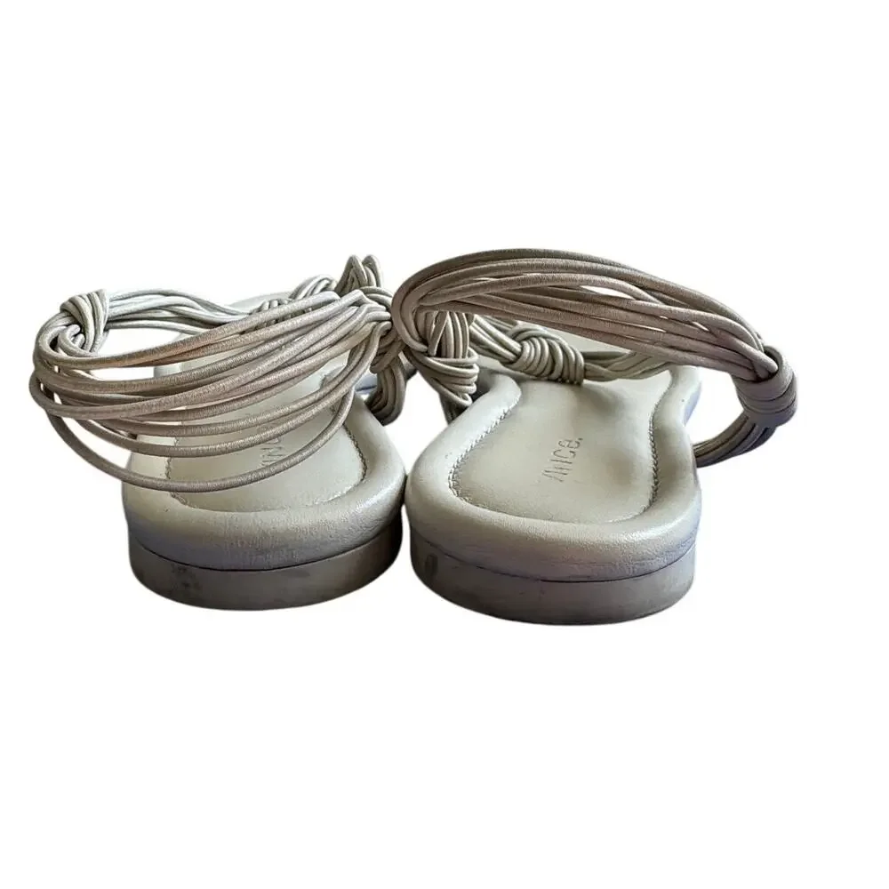 Vince Deja Knotted Leather T-Strap Thong Sandals 7m Moonlight (Cream)